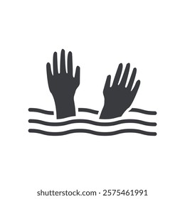 Flat design illustration vector of a person drowning in water, drifting, waving for help.