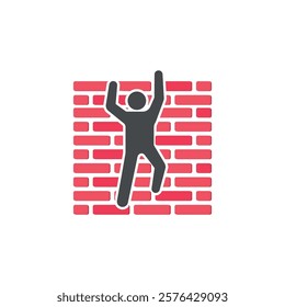 Flat design illustration vector of a person climbing a red wall.