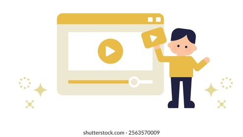 Flat Design Illustration of Video Player and Content Creator ( Vector Backgrounds - Eye Catching White Background 1:1.191 )	