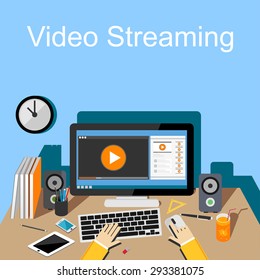 Flat design illustration of  video streaming.