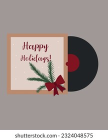  Flat Design Illustration with Vinyl Record Happy Holidays