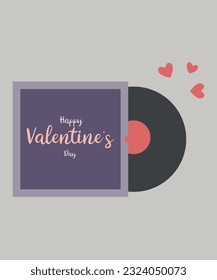 Flat Design Illustration with Vinyl Record Happy Valentine's Day