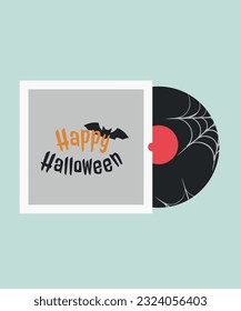 Flat Design Illustration with Vinyl Record Happy Halloween