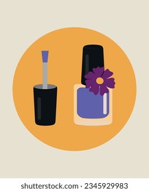 Flat Design Illustration with Violet Nail Polish and Flower
