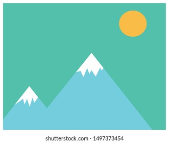 Flat design illustration wallpaper of mountain with a bright sun