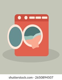  Flat Design Illustration with a Washing Machine Open and Clothings