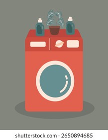 Flat Design Illustration with a Washing Machine and Pot