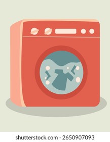 Flat Design Illustration with a Washing Machine