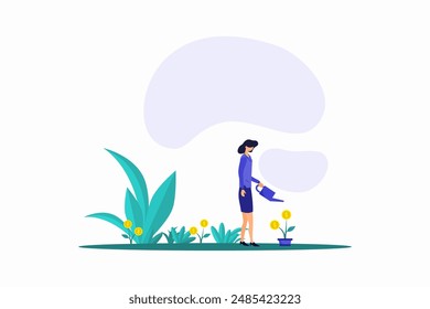 flat design illustration of watering money plants and business growth