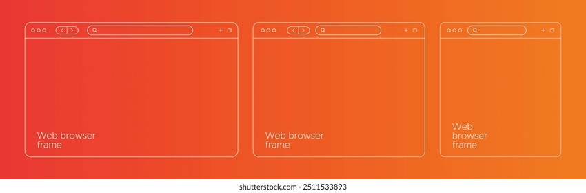 Ilustração de design plano de quadros de navegador da Web com estilo minimalista.
