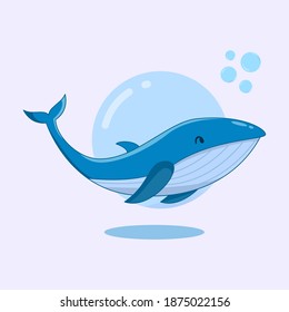 Flat Design Illustration of Whales cute character 