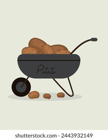 Flat Design Illustration with Wheel Barrow at Potato