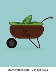 Flat Design Illustration with Wheel Barrow at Peas