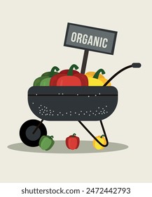 Ilustración de diseño plano con carretilla en Bell Pepper