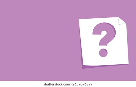 Ilustración de diseño plano de un papel blanco con un signo de interrogación púrpura sobre un fondo púrpura. Ideal para preguntas frecuentes, ayuda, resolución de problemas y contenido relacionado con la Asistencia.