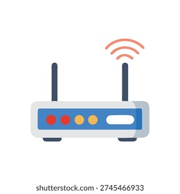 A flat design illustration of a wifi router against a White Background showcasing wireless connection and digital technology.