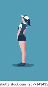 Flat Design Illustration of Woman Golfer Golf Player Character Standing Wearing Hat