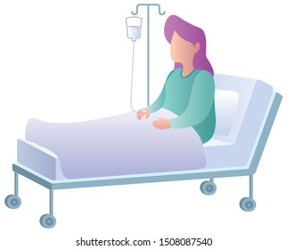 Flat design illustration of woman lying in bed isolated on white background.
