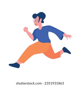 Flat design illustration of woman running with eyeglass like secretary, teenage girl