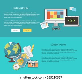 Flat design illustration work and vacation. Concepts web banner
