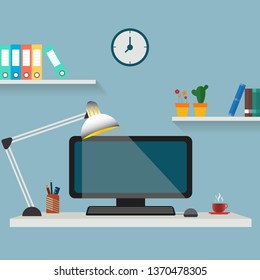 Flat design illustration of working place at office
