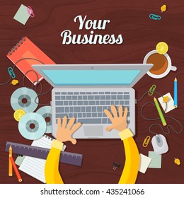 Flat design illustration workplace concept for business your business