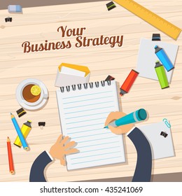 Flat design illustration workplace concept for business your business strategy