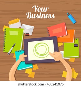 Flat design illustration workplace concept for business your business