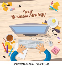 Flat design illustration workplace concept for business your business strategy