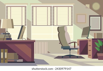 Flat Design Illustration of Workplace Landscape in the Office with Modern Furniture