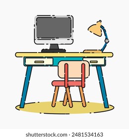 ilustración de diseño plano del escritorio del espacio de trabajo aislado sobre fondo blanco