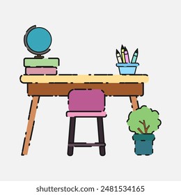 flat design illustration of workspace desk isolated on white background