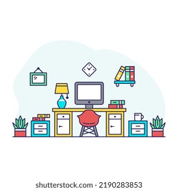 Flat design illustration of workspace, editable vector