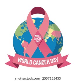 A flat design illustration of a world cancer day 