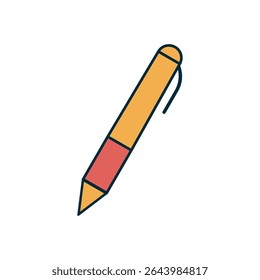 Flat design illustration of yellow and red pen with clip for writing and office supplies