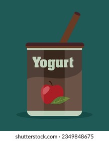 Flat Design Illustration with Yogurt Apple
