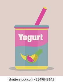 Flat Design Illustration with Yogurt Fruits