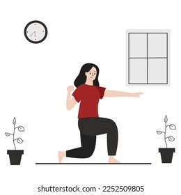 Flat Design Illustration Of Young Woman Do Exercise