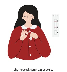 Flat Design Illustration Of Young Woman Do Self Test For Covid 19