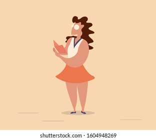 Flat Design Illustration.Nation Book Day. Persona Resting Time For Reading Book. Cute Flat Design To Explain Your Feeling On The Banners Or Websites.