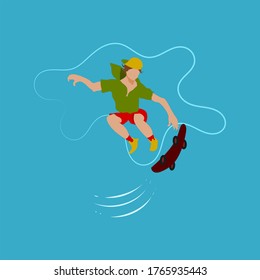 Flat design with illustrations of teens playing skateboarding. Flat vector skateboard design.