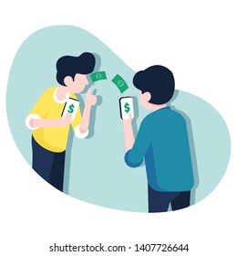 flat design illustrations transfer money via a smartphone