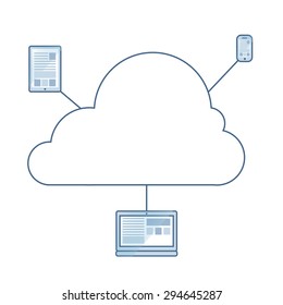 Flat design iluustration of cloud service and mobile devices in vector 