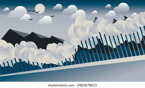 Flat design image of the street. A beautiful illustration for interior decoration, corporate designs, blogs, postcards, posters and your other projects. Vector. 