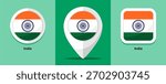 Flat Design India Flag Map Round and square on green background