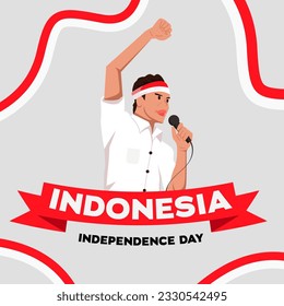 diseño plano indonesia, ilustración del día de la independencia con un orador