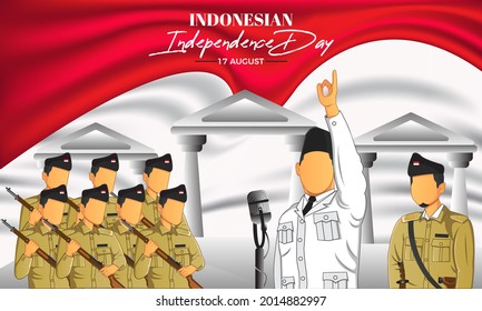 Flat design Indonesian Independence day with heroics caracters