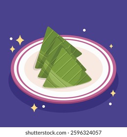 Flat design Indonesian snack kue lupis wrapped in banana leaf illustration