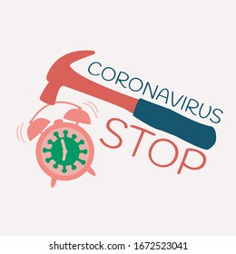 flat design infection alarm vector. outbreak coronavirus or wuhan sign. stop the Corona virus novel pandemic concept & wake up. 