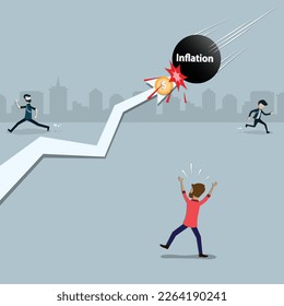 Flat design of Inflation crisis,A ball with the word inflation is going to attack the arrow, cartoon concept - vector illustration